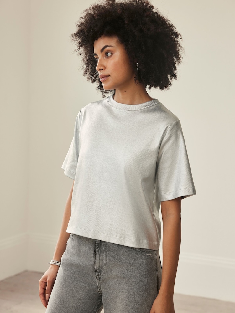 Mint Velvet Silver Metallic Ultimate T-Shirt - Image 2 of 4