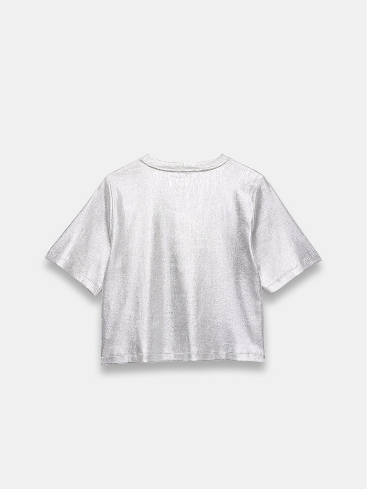 Mint Velvet Silver Metallic Ultimate T-Shirt - Image 4 of 4 Mint Velvet Silver Metallic Ultimate T-Shirt - Image 4 of 4