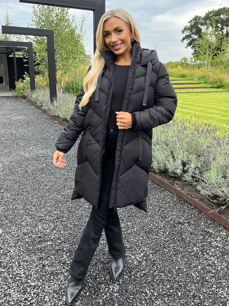 AX Paris Hooded Long Line Puffer Black Coat - Image 1 of 4