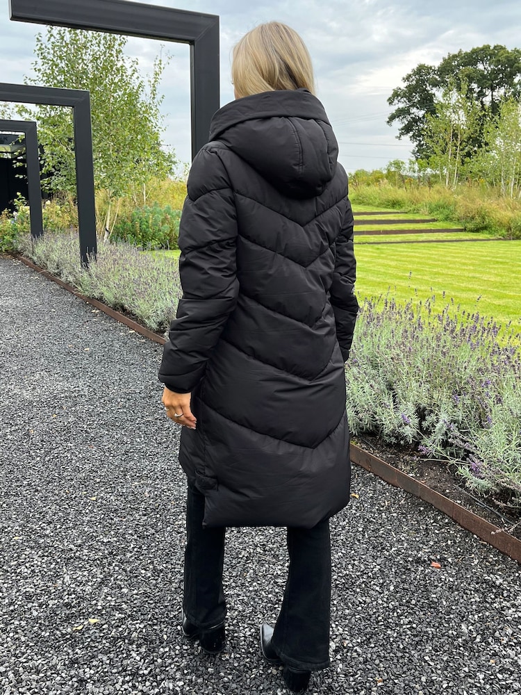 AX Paris Hooded Long Line Puffer Black Coat - Image 2 of 4