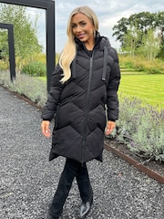 AX Paris Hooded Long Line Puffer Black Coat - Image 3 of 4
