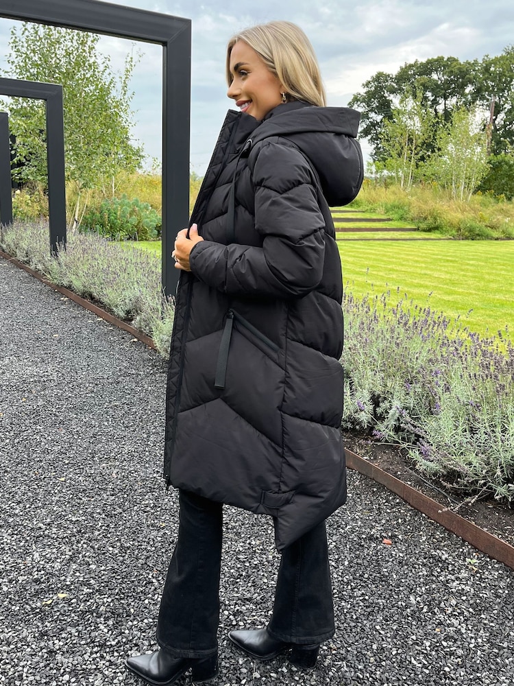 AX Paris Hooded Long Line Puffer Black Coat - Image 4 of 4