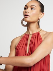 River Island Orange Rust Halter Neck Pleated Maxi Dress - Image 3 of 5