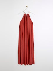River Island Orange Rust Halter Neck Pleated Maxi Dress - Image 4 of 5