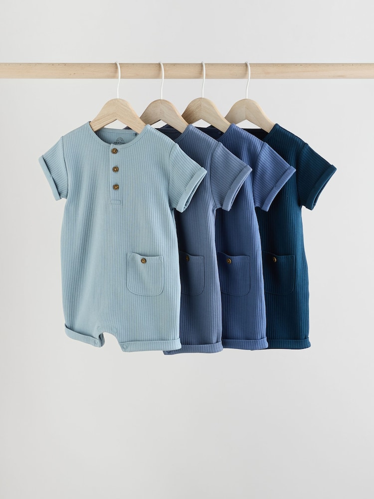 Blue Baby Jersey Rompers 4 Pack - Image 1 of 12