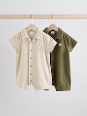 nevtralne barve/Khaki - Teksturiran pajac dojenček 2 Pack - Slika 1 iz 9