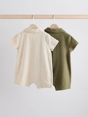 nevtralne barve/Khaki - Teksturiran pajac dojenček 2 Pack - Slika 2 iz 9