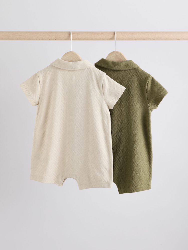 nevtralne barve/Khaki - Teksturiran pajac dojenček 2 Pack - Slika 2 iz 9