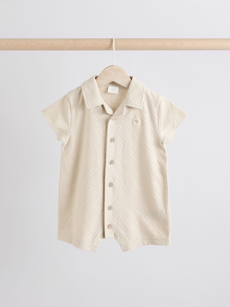 Neutral/Khaki Textured Baby Rompers 2 Pack - Image 3 of 9