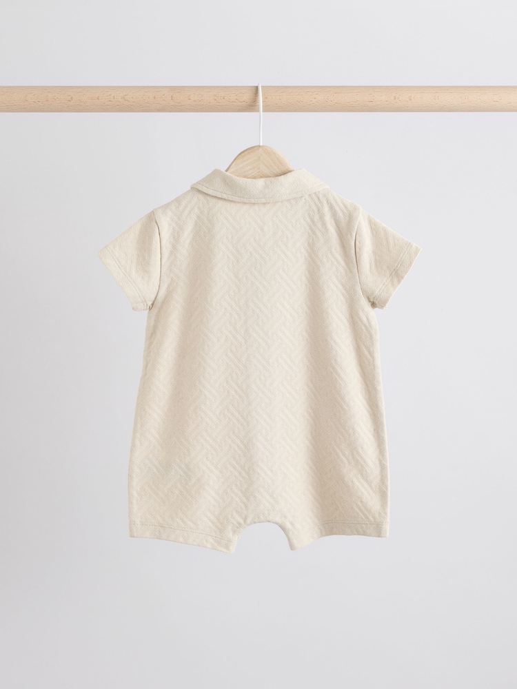 Neutral/Khaki Textured Baby Rompers 2 Pack - Image 4 of 9