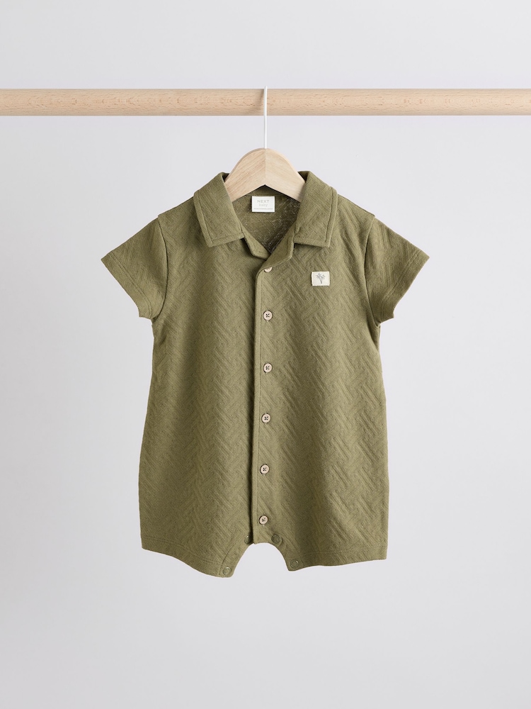 Neutral/Khaki Textured Baby Rompers 2 Pack - Image 5 of 9