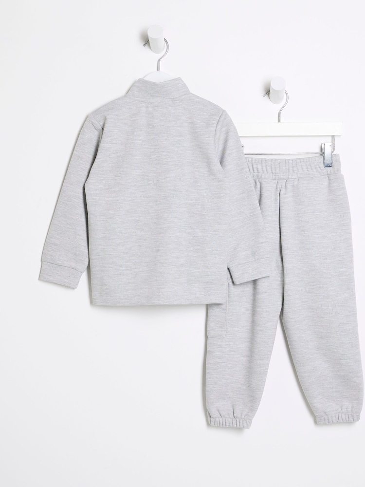 River Island Light Grey Boys Utility 100% Cotton Track Funnel and Joggers Set - Image 2 of 4