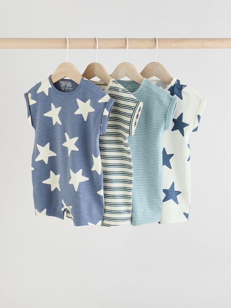 Teal Blue 100% Cotton Baby Rompers 4 Pack - Image 1 of 1