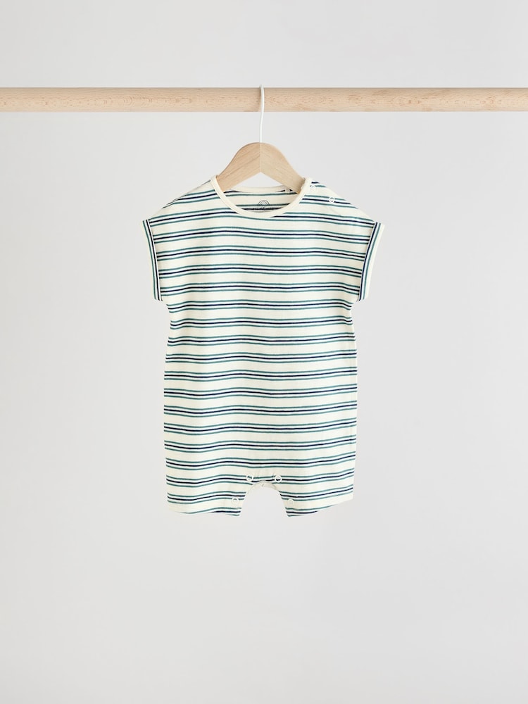 Teal Blue 100% Cotton Baby Rompers 4 Pack - Image 3 of 12