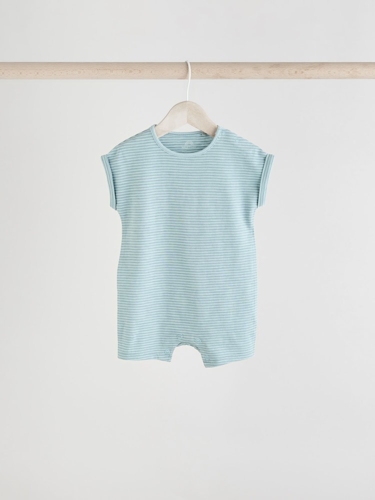 Teal Blue 100% Cotton Baby Rompers 4 Pack - Image 4 of 12