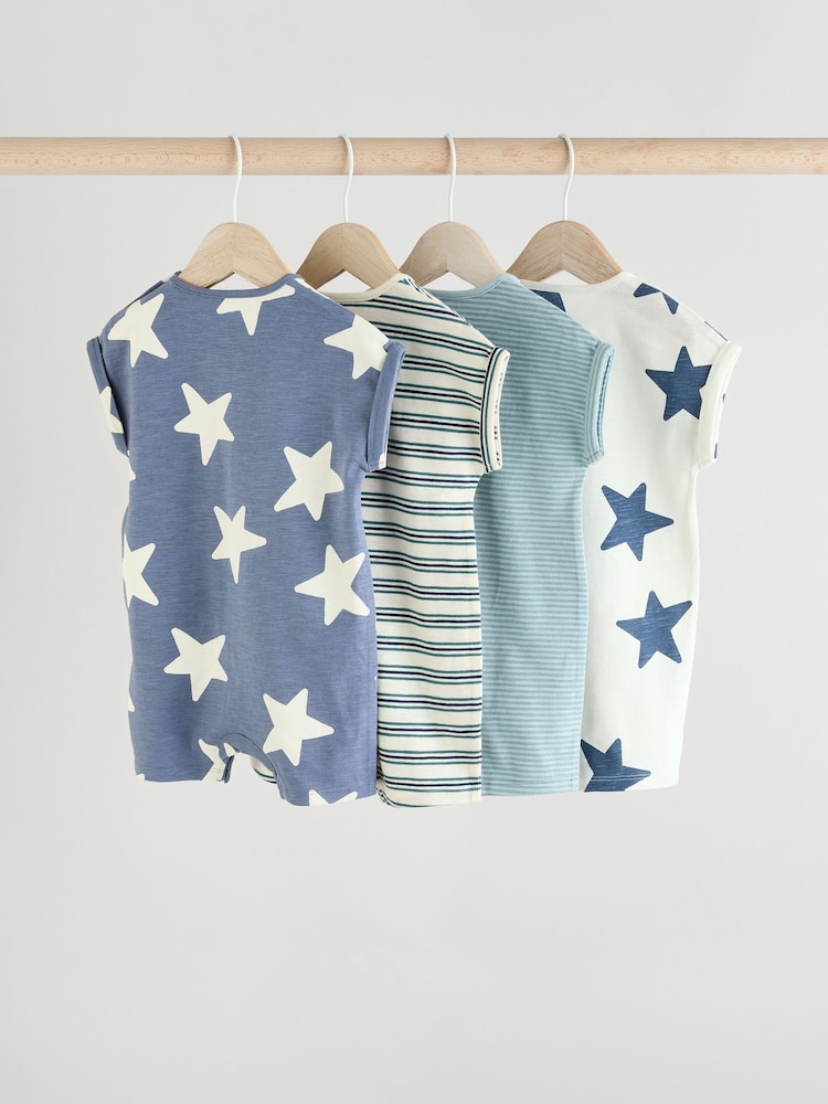 Teal Blue 100% Cotton Baby Rompers 4 Pack - Image 6 of 12