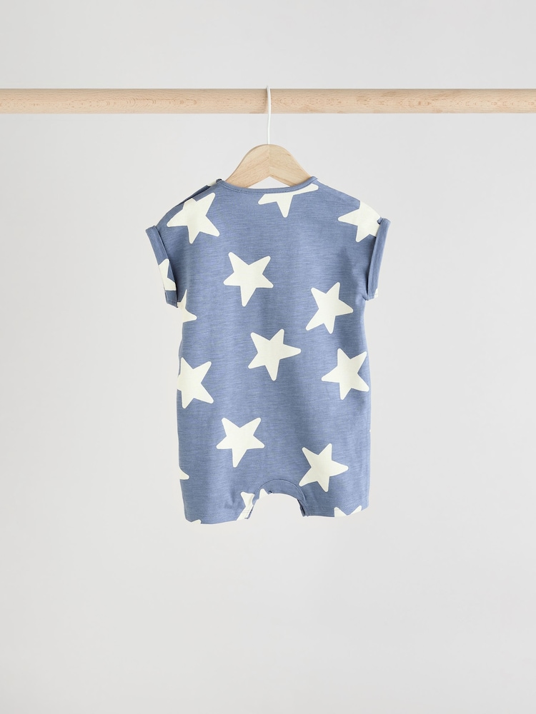 Teal Blue 100% Cotton Baby Rompers 4 Pack - Image 7 of 12