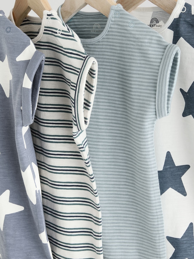 Teal Blue 100% Cotton Baby Rompers 4 Pack - Image 8 of 12