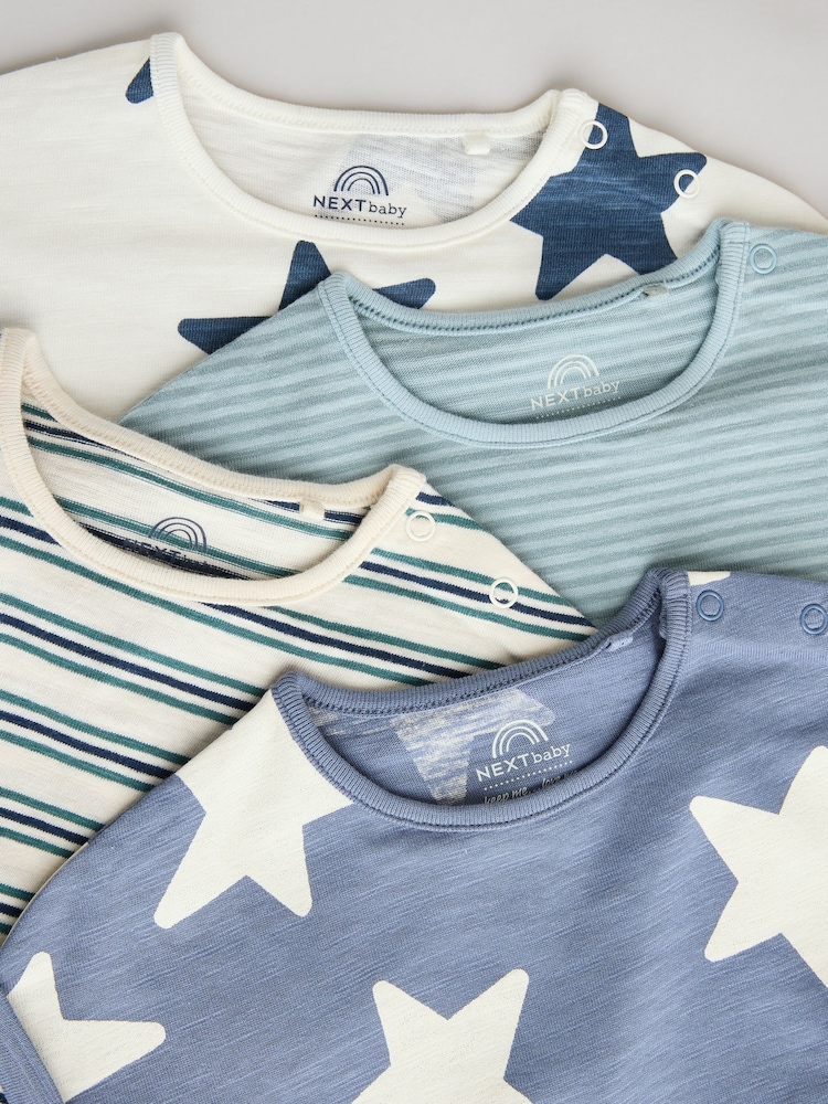 Teal Blue 100% Cotton Baby Rompers 4 Pack - Image 9 of 12