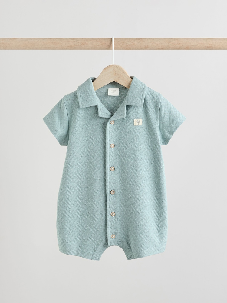 Blue/Neutral Textured Baby Rompers 2 Pack - Image 4 of 9