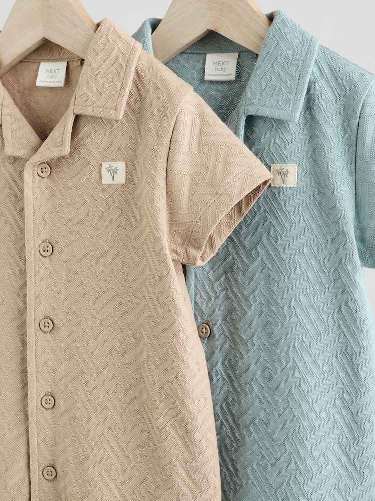 Blue/Neutral Textured Baby Rompers 2 Pack - Image 6 of 9