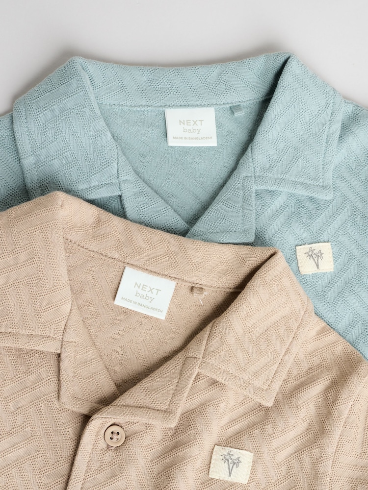 Blue/Neutral Textured Baby Rompers 2 Pack - Image 7 of 9