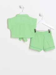 River Island Green Girls Cheese Cloth Tie 100% Cotton Shirt and Shorts Set - Image 2 of 4