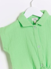 River Island Green Girls Cheese Cloth Tie 100% Cotton Shirt and Shorts Set - Image 3 of 4