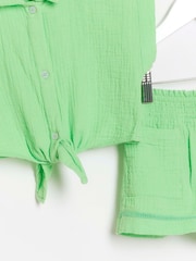 River Island Green Girls Cheese Cloth Tie 100% Cotton Shirt and Shorts Set - Image 4 of 4