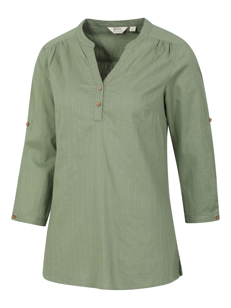 Mountain Warehouse Green Womens Petra Relaxed Fit 3/4 Sleeve 100% Cotton Shirt - Image 4 of 5