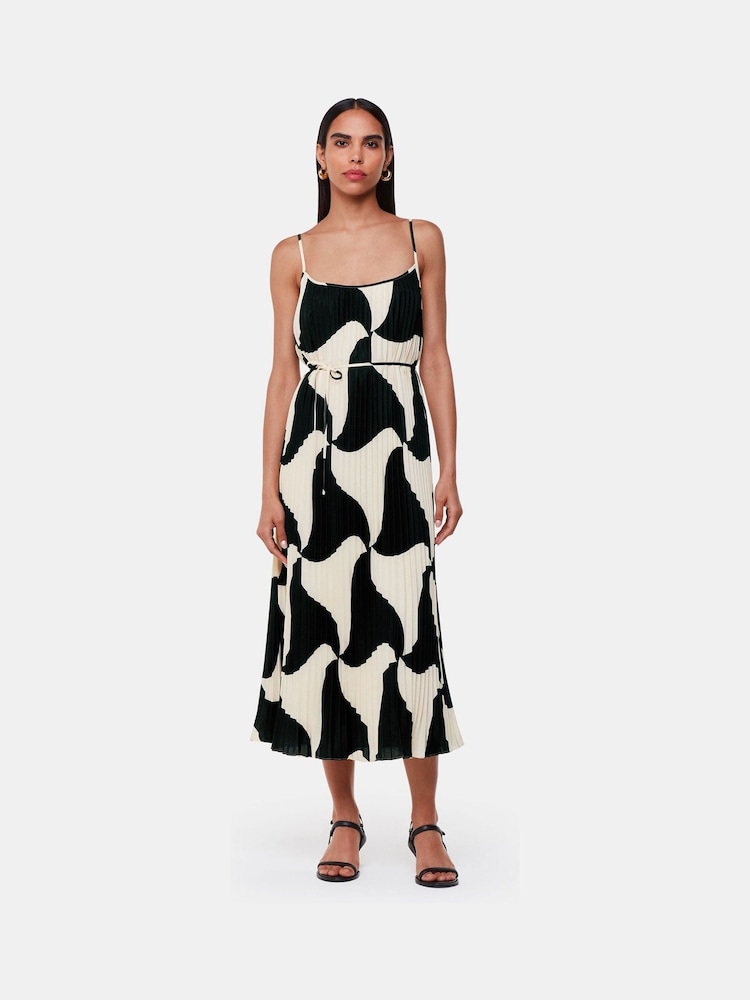 Whistles Black Triangle Swirl Pleated Dress - Image 1 of 5