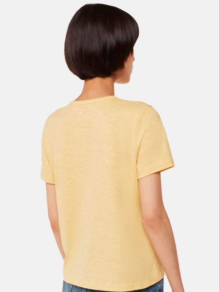 Whistles Yellow Isla Round Neck Button 100% Cotton T-Shirt - Image 2 of 5 Whistles Yellow Isla Round Neck Button 100% Cotton T-Shirt - Image 2 of 5