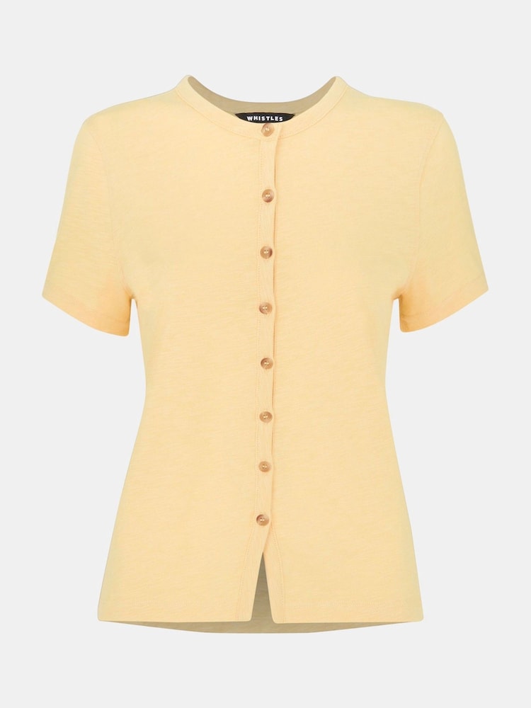 Whistles Yellow Isla Round Neck Button 100% Cotton T-Shirt - Image 5 of 5 Whistles Yellow Isla Round Neck Button 100% Cotton T-Shirt - Image 5 of 5