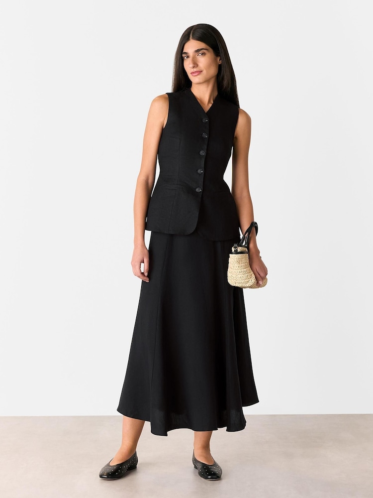 Whistles Black Linen Blend Helena Skirt - Image 1 of 5