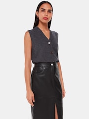 Whistles Black Leather Front Split Midi Skirt - Image 1 of 5