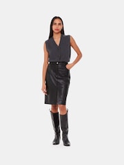 Whistles Black Leather Front Split Midi Skirt - Image 3 of 5