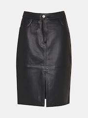 Whistles Black Leather Front Split Midi Skirt - Image 5 of 5