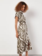 Apricot Green Texture Zebra Print Tie Dress - Image 2 of 5