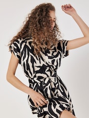 Apricot Cream Zebra Print Tie Waist Shirt Dress - Image 2 of 5