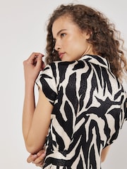 Apricot Cream Zebra Print Tie Waist Shirt Dress - Image 3 of 5