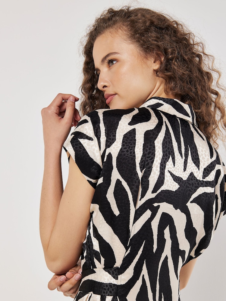 Apricot Cream Zebra Print Tie Waist Shirt Dress - Image 3 of 5