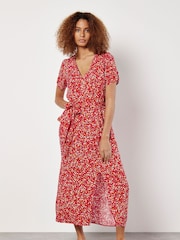 Apricot Red Texture Zebra Print Tie Dress - Image 1 of 4
