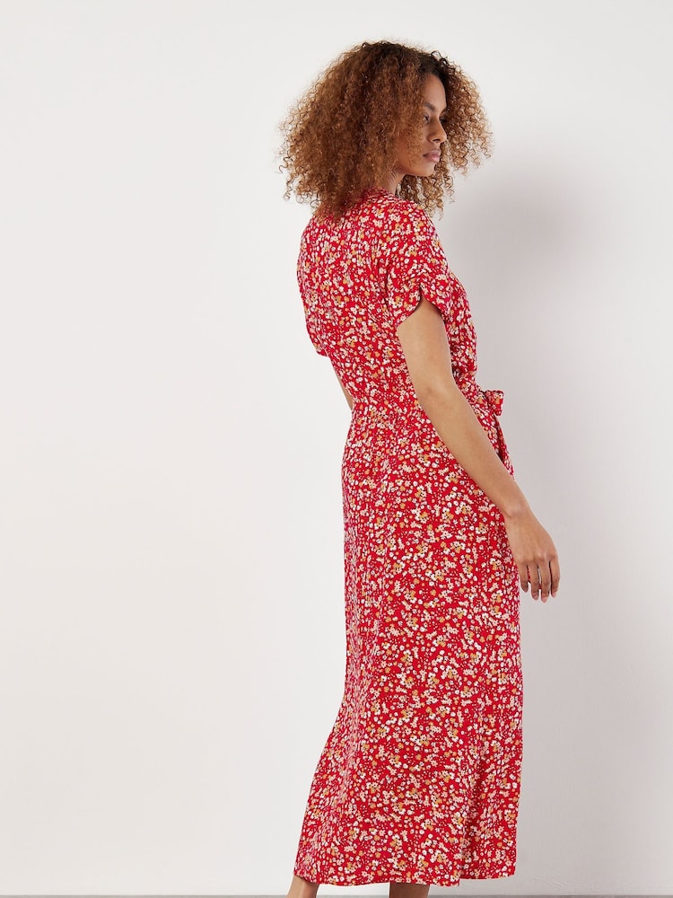 Apricot Red Texture Zebra Print Tie Dress - Image 2 of 4