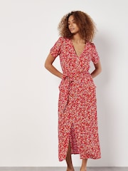 Apricot Red Texture Zebra Print Tie Dress - Image 4 of 4