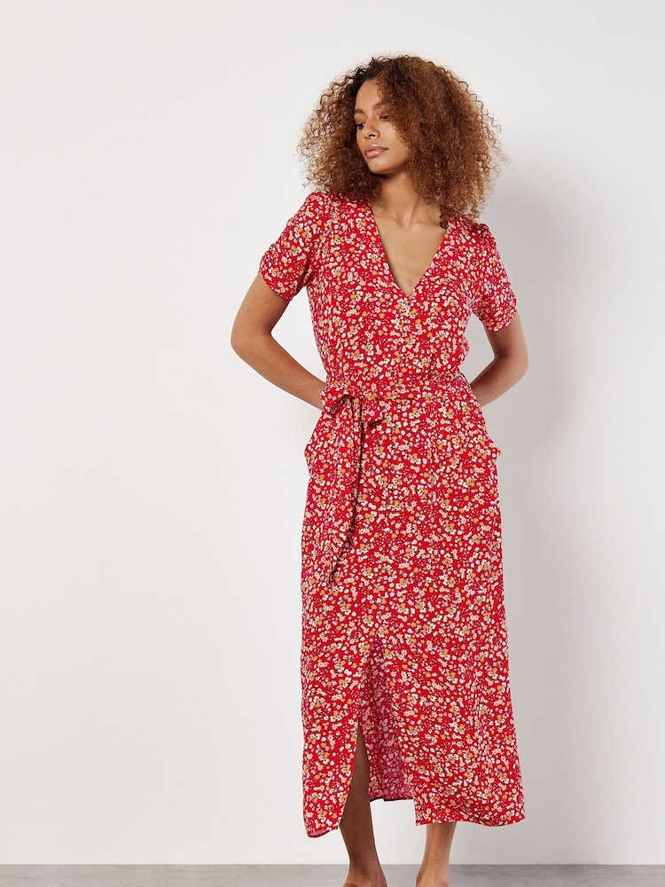 Apricot Red Texture Zebra Print Tie Dress - Image 4 of 4