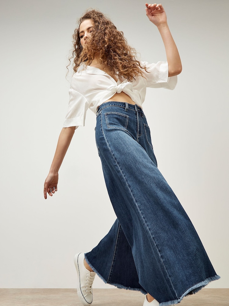 Apricot Blue Giana 2 Pocket Super Palazzo Jeans - Image 5 of 5