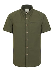 Mountain Warehouse Bottle Green Mens Coconut Slub Texture Short Sleeve 100% Cotton Shirt - Image 1 of 9