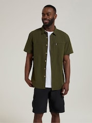 Mountain Warehouse Bottle Green Mens Coconut Slub Texture Short Sleeve 100% Cotton Shirt - Image 2 of 9