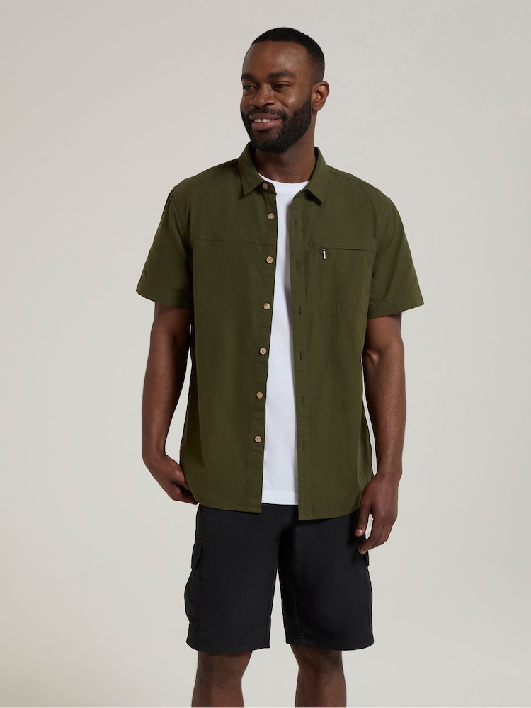 Mountain Warehouse Bottle Green Mens Coconut Slub Texture Short Sleeve 100% Cotton Shirt - Image 2 of 9