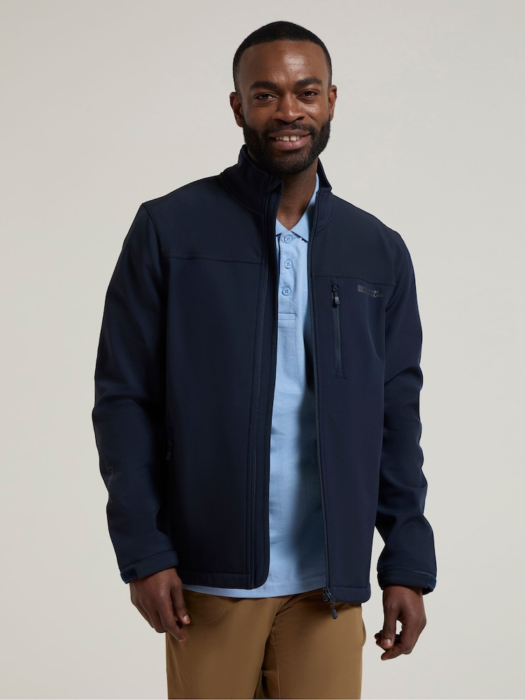 Mountain Warehouse Blue Mens Grasmere Showerproof Softshell Coats - Image 1 of 4